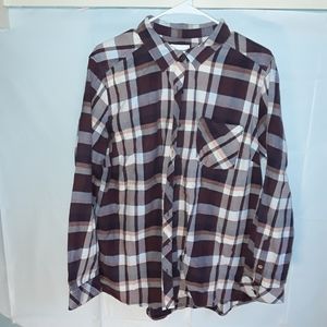 Sonoma Maroon, Pink An White Checkered Plaid Shirt